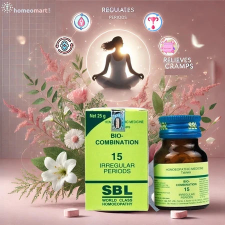 Regulate your cycle naturally with  Bio-Combination 15! A trusted homeopathic remedy for irregular periods, cramps, and excessive menstrual flow
