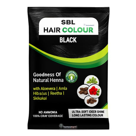 SBL Hair Colour Black packaging with natural henna ingredients on a white background