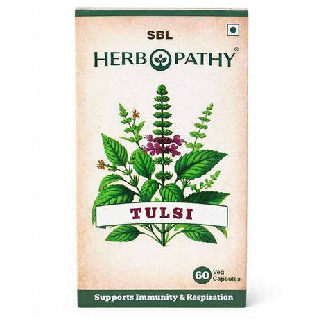SBL Herbopathy Tulsi capsules packaging on a white background