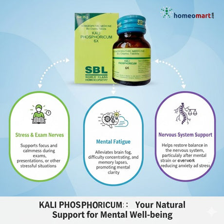 SBL Kali Phosphoricum bottle with product details on a blue background