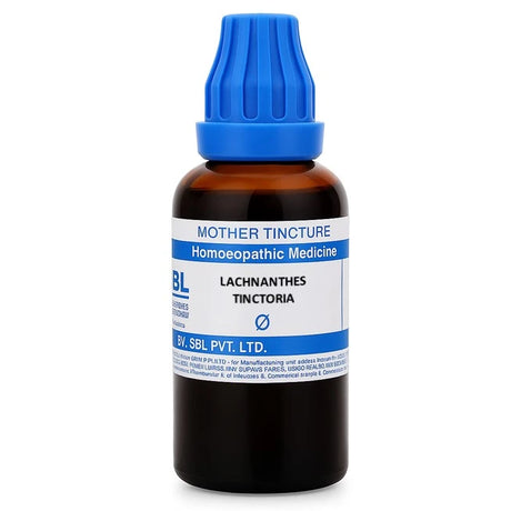 Homeopathic medicine bottle with blue cap and label on a white background