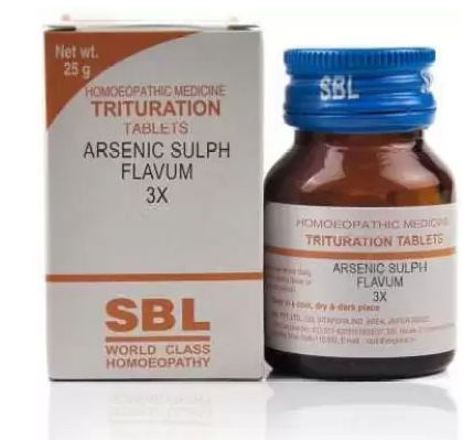 arsenicum sulph flavum tablets, arsenicum sulphuratum flavum 3x, arsenic sulph flavum homeopathy, homeopathic medicine for eczema and psoriasis,