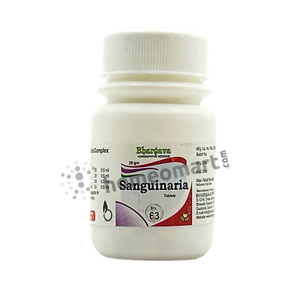 Bhargava Sanguinaria tablets, Bursting & shooting headaches 20gm