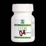 White bottle of Bio-Combination Tablets BC 04 on a black background