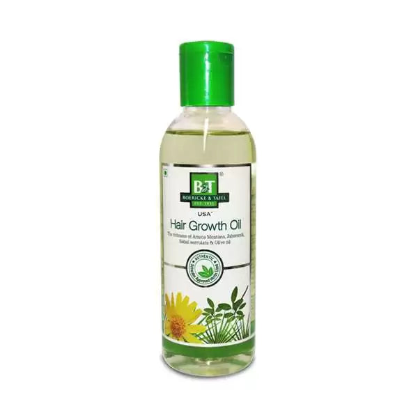Schwabe B&T Hair Growth Oil nourishes the scalp, strengthens roots, reduces hair fall & premature greying with Arnica, Jaborandi & Olive Oil.