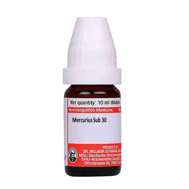 Bottle of Adel Mercurius Sub 30 homoeopathic medicine on a white background