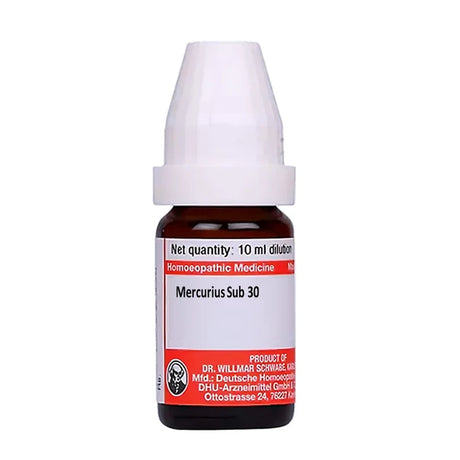 Bottle of Adel Mercurius Sub 30 homoeopathic medicine on a white background