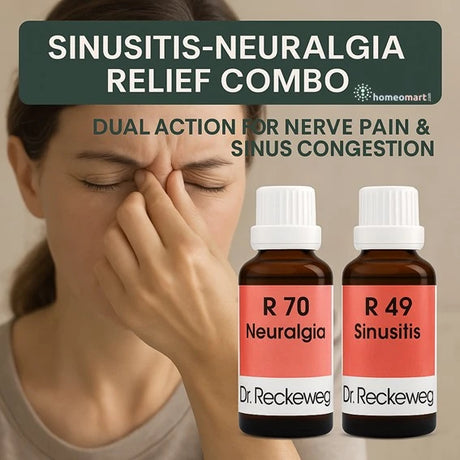 Dr. Reckeweg R70 Neuralgia Drops and Dr. Reckeweg R49 Sinusitis Dropscombo addresses both nerve inflammation and sinus-related complications, making them an ideal support for facial pain with sinus origin