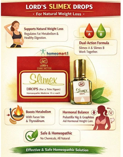 Advertisement for Lord's Slimex Drops for natural weight loss with product packaging and benefits listed.