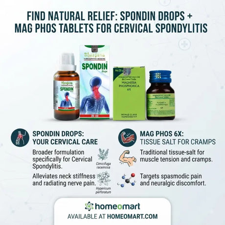 Spondin drops for the cervical spine + Mag Phos tablets for associated muscle cramps and neuralgic pain.