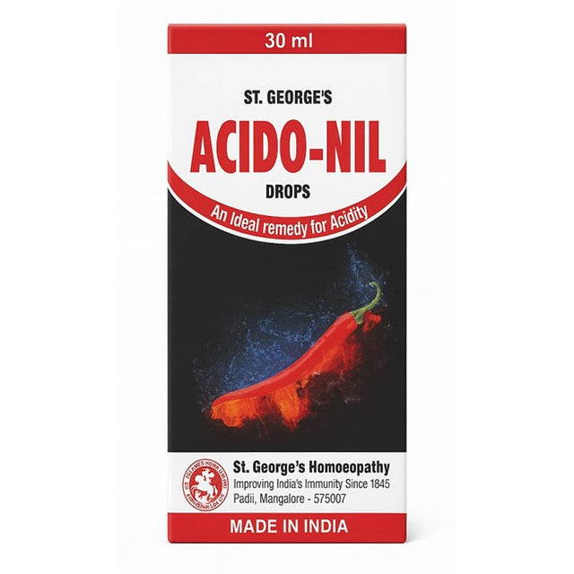 St. George's Acido-Nil drops packaging with a red chili pepper on a white background