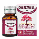 Bottle and packaging of St. George's Homeopathy Cholestro-Nil Tab on a white background