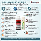 Sulphur, Sulphur Dilution benefits, Sulphur Homeopathy uses, Homeopathic skin Dilution, Homeopathic Medicine, Mineral Remedy, Constitutional Remedy, Skin Health, Eczema, Psoriasis, Dry Skin, Itchy Skin, Skin Allergy, Burning Skin, Skin Irritation, Acidity, Hyperacidity, Heartburn, Gastric Problems