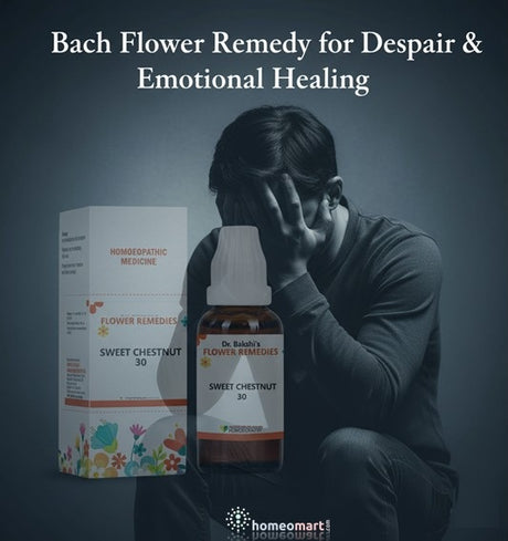 Bach Flower Remedy for Despair & Emotional Healing with a person sitting and holding their head.