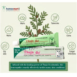 image showing thuja plant with thuja gel product and skin benefits 