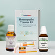 Homeopathy Trauma Kit with bottles and packaging on a light background