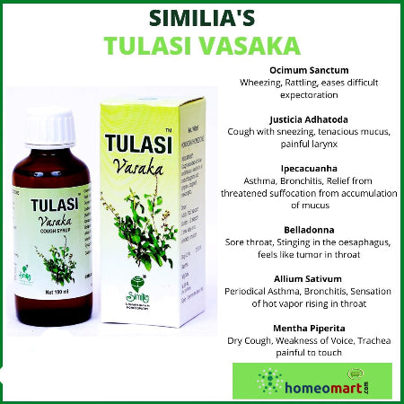 homeopathic remedy for breathing difficulty, herbal cough syrup, Tulasi cough syrup, Vasaka cough medicine, homeopathy for chest congestion, natural remedy for sneezing and cough, respiratory wellness homeopathy