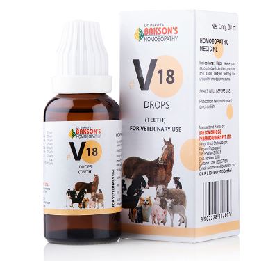 Bakson V18 Teeth Drops, Bakson's V18 Veterinary Drops, Bakson Veterinary Teeth Drops, veterinary teeth drops, homeopathic teeth drops for animals, homeopathic toothache drops for animals, veterinary toothache medicine, animal dental support, veterinary dental drops, Bakson V18 30ml, Bakson veterinary medicine, teeth drops for pets