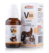 Bakson V33 Cough Drops, Bakson's V33 Veterinary Drops, Bakson Cough Veterinary Drops, veterinary cough drops, homeopathic cough drops for animals, homeopathic veterinary cough medicine, animal cough medicine, veterinary respiratory drops, Bakson V33 30ml, Bakson veterinary medicine, cough drops for pets