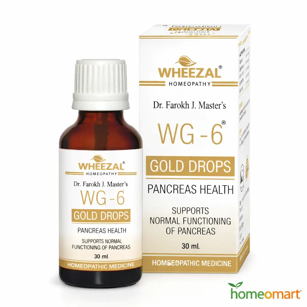 WG 6 drops, pancreatic support homeopathy, glucose metabolism remedy, digestive health drops, pancreatitis support, bloating relief homeopathy,