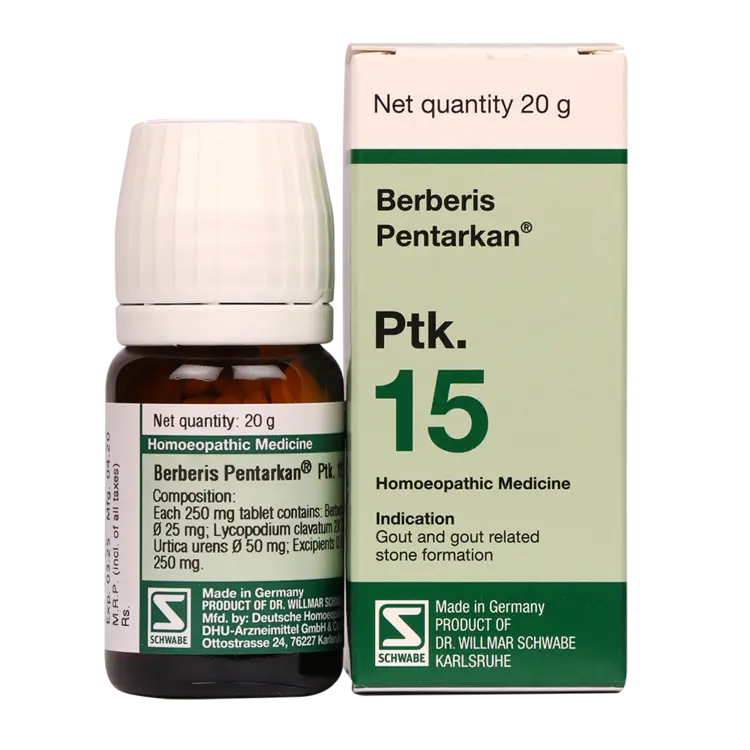 Dr. Willmar Schwabe Germany Berberis Pentarkan Ptk. 15 Tablets - Natural Relief for Gout and Kidney Health