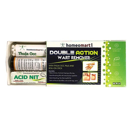 Homeomart Double Action Wart Remover packaging with various components on a white background