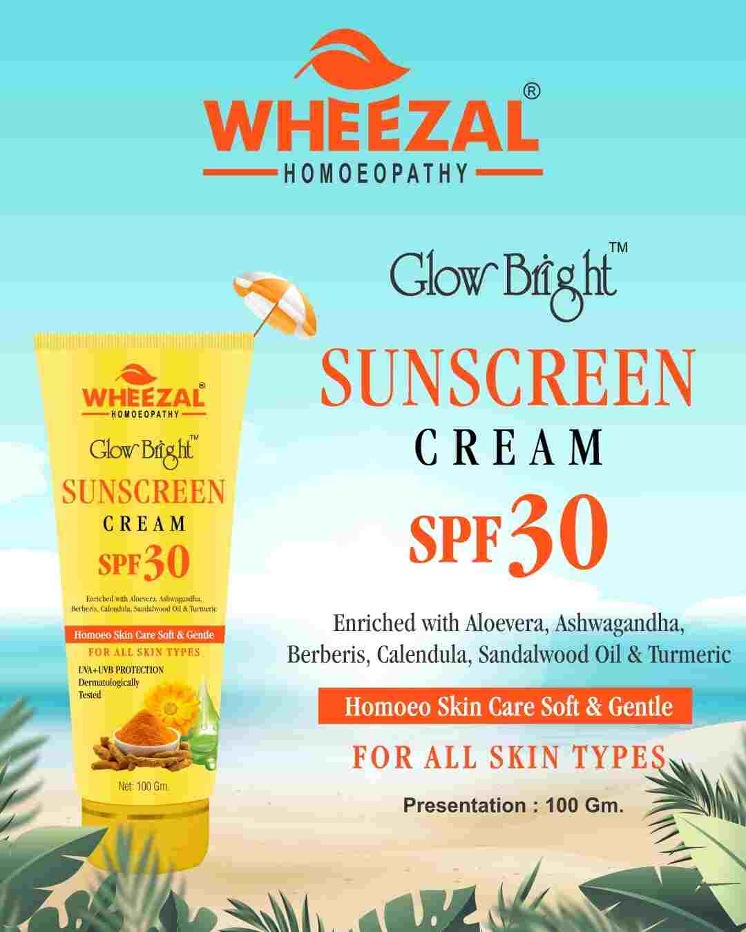 Wheezal Glow Bright Sunscreen SPF 30 – Broad Spectrum UV Defense