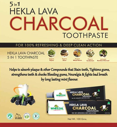 Wheezal Hekla Lava Charcoal Toothpaste for Plaque, Stained teeth