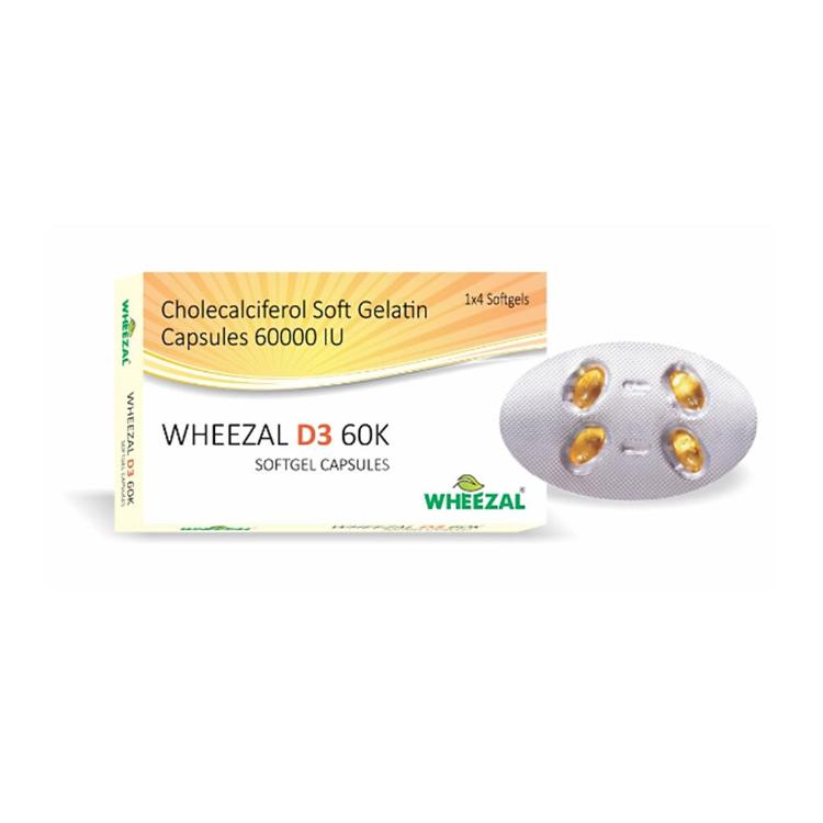 Wheezal D3 60K Softgel Capsules – Vitamin D3 for Bone Health & Immunity