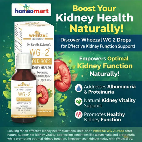 homeopathic medicine for kidney health and proteinuria treatment, best drops for albuminuria and kidney function support natural, buy Wheezal WG 2 kidney drops online India, effective homeopathy for kidney disorders and urinary problems,