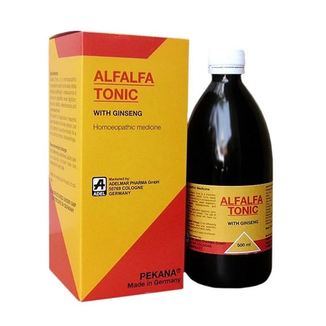 Alfalfa Tonic with Ginseng packaging and bottle on a white background