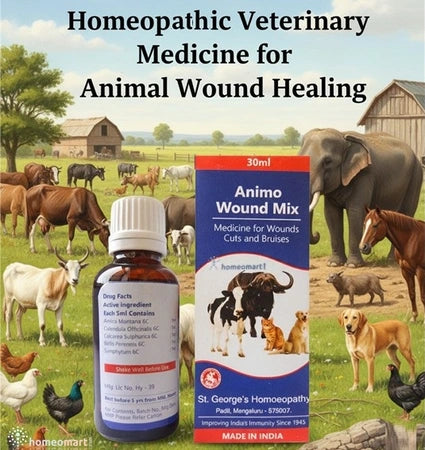Animo Wound Mix bottle and packaging with animals and a barn in the background