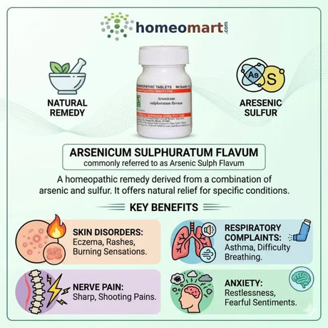 arsenicum sulph flavum tablet uses and benefits, homeopathy for nerve pain tablets, arsenicum sulph flavum 6x dosage, skin allergy homeopathy medicine tablets