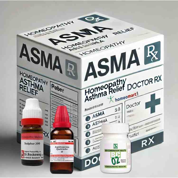 Homeopathy asthma treatment medicine kit with Aspidosperma, blatta Orie, Senega, Grindelia robusta