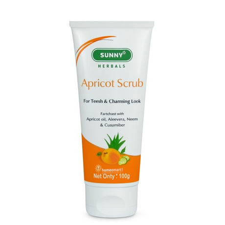 Sunny Herbals Apricot Scrub tube on a white background