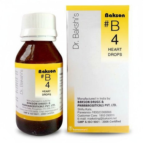 Dr. Bakshi's Bakson #B4 Heart Drops bottle and packaging on a white background