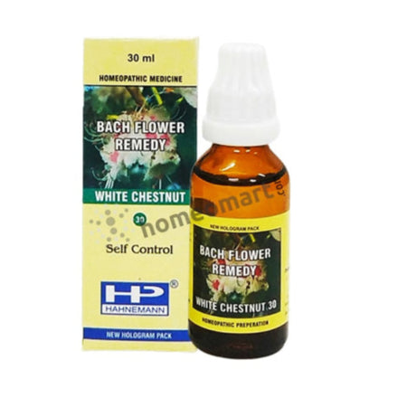 Hahnemann Bach Flower Remedy White Chestnut, natural remedy for racing thoughts, Bach flower sleep remedy, Bach emotional remedy, White Chestnut essence, Bach flower drops