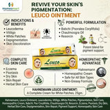 Hahnemann, Leuco Ointment, Leucoderma, Vitiligo, White Patches, Pigmentation, Skin Care, Homeopathic Cream, Babchi, Psoralea Corylifolia, Chaulmoogra Oil, Resorcin, Eczema, Psoriasis, Dry Skin, Herbal Skin Care, Depigmentation, Skin Repair, Pigment Support, Homeopathy Skin Care