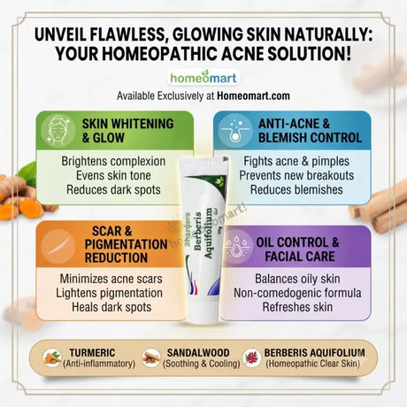 Bhargava, Berberis Aquifolium, acne, pimples, acne scars, blemishes, pigmentation, dark spots, skin whitening, glowing skin, face gel, herbal skincare, homeopathy, turmeric, sandalwood, oily skin, clear skin, skincare, anti acne, facial care
