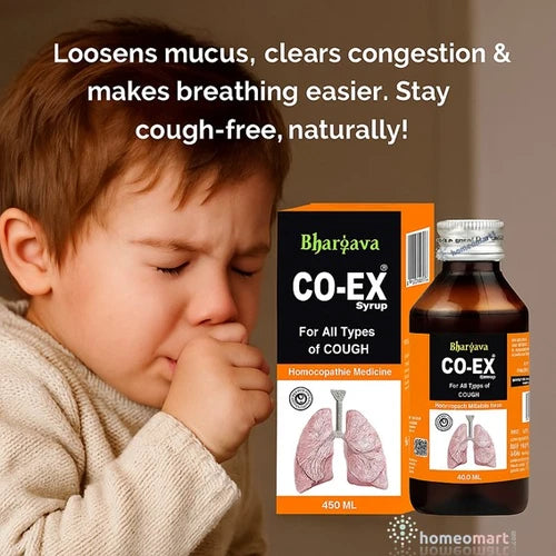 Bhargava Co Ex Syrup fights all types of cough—dry, productive, allergic &amp; smoker’s cough. Loosens mucus, clears congestion &amp; makes breathing easier. Stay cough-free, naturally!