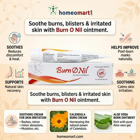 herbal ointment for burns, reduce burn marks naturally, soothing cream for skin irritation, calendula burn cream, aloe vera burn ointment, best ointment for burns and blisters, fast relief burn cream, buy burn ointment online India, natural cream for burn marks, skin healing ointment for burns