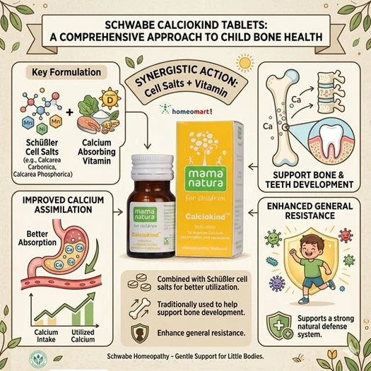 calciokind tablets, schwabe calciokind, calcium absorbing vitamin, calcium metabolism support, kids calcium supplement homeopathy, bone growth children, teeth development kids, calcarea phosphorica tablets