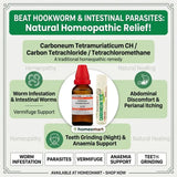 carboneum tetramuriaticum for hookworm infection treatment, Carboneum Tetramuriaticum, Carboneum Tetramuriaticum CH, Carbon Tetrachloride, Tetrachloromethane, Homeopathic Dilution, Homeopathy, Hookworm, Worm Infestation, Intestinal Worms, Parasites, Vermifuge, Anaemia Support, Abdominal Discomfort, Perianal Itching, Teeth Grinding, Digestive Support, Homeopathic Medicine, Single Remedy, Materia Medica, Chronic Worm Infestation