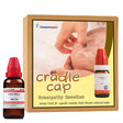 Homeopathy remedies for cradle cap with a Homeomart! branded box in the background.