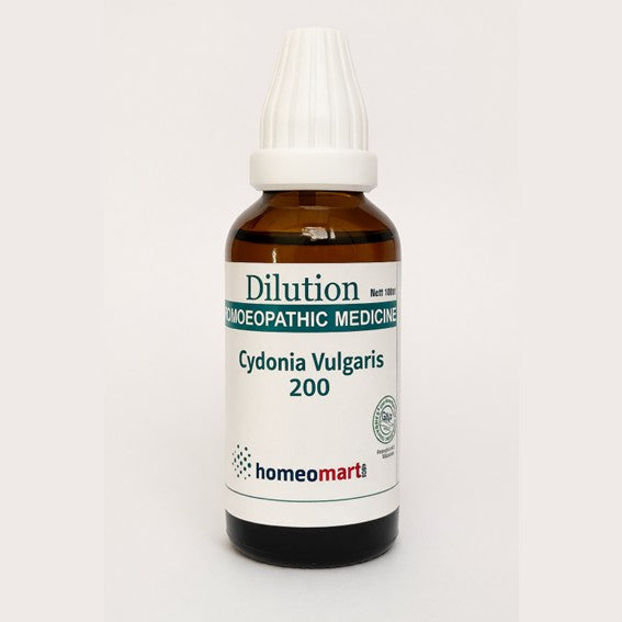 bottle of a medicine bottle with text cydonia vulgaris homeopathy dilution
