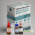 Tailored Remedies Natural Glucose Balance Support (Diabetes Care) packaging with homeopathic remedies on a gray background