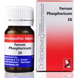 Homoeopathic medicine bottle and new packaging of Ferrum Phosphoricum 3X by Dr. Reckeweg.