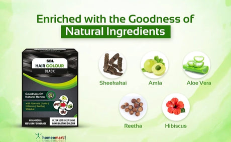 SBL Hair Colour Black packaging with natural ingredients on a green background