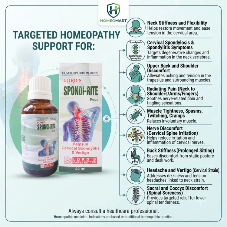 cervical pain relief homeopathy, homeopathic spinal support, homeopathic back pain drops, buy Lord's Spondi-Rite Drops, cervical spondylosis drops, homeopathic neck stiffness remedy