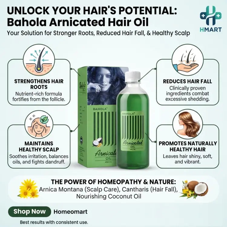 best Arnica hair oil for hair fall, Bahola Arnicated Hair Oil for dandruff, homeopathic hair oil for hair growth, natural hair oil for premature greying, coconut oil with Arnica for scalp care, Cantharis oil for hair fall, hair oil for weak hair roots, natural oil for healthy scalp, hair oil for dry itchy scalp, scalp massage oil for hair growth,